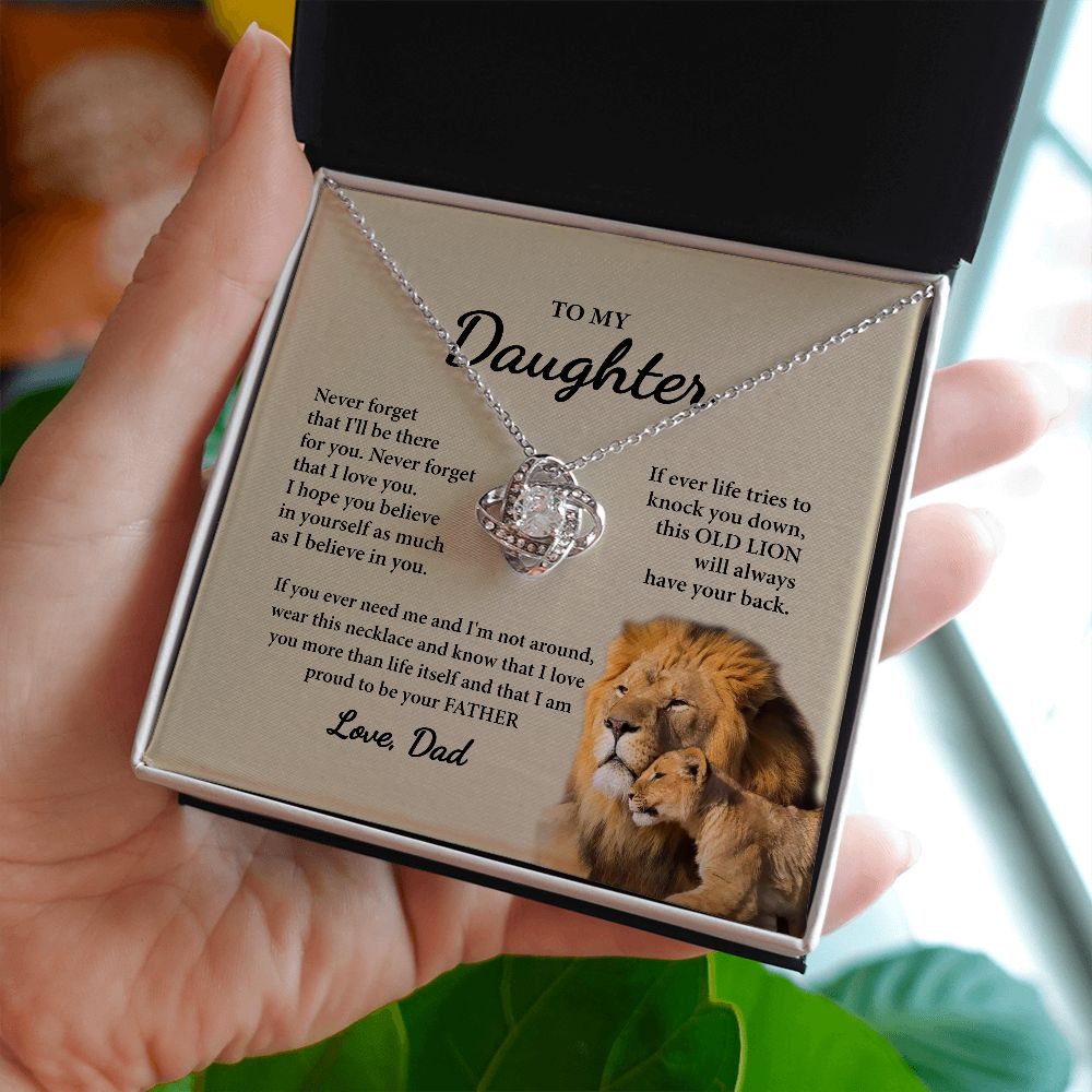Daughter Gifts From Dad,To My Daughter Lion Dad And Daughter Necklace, Love Knot Necklace Birthday Gift for Daughter From Dad, Christmas Gift For Daughter Necklace, Father Daughter Necklace