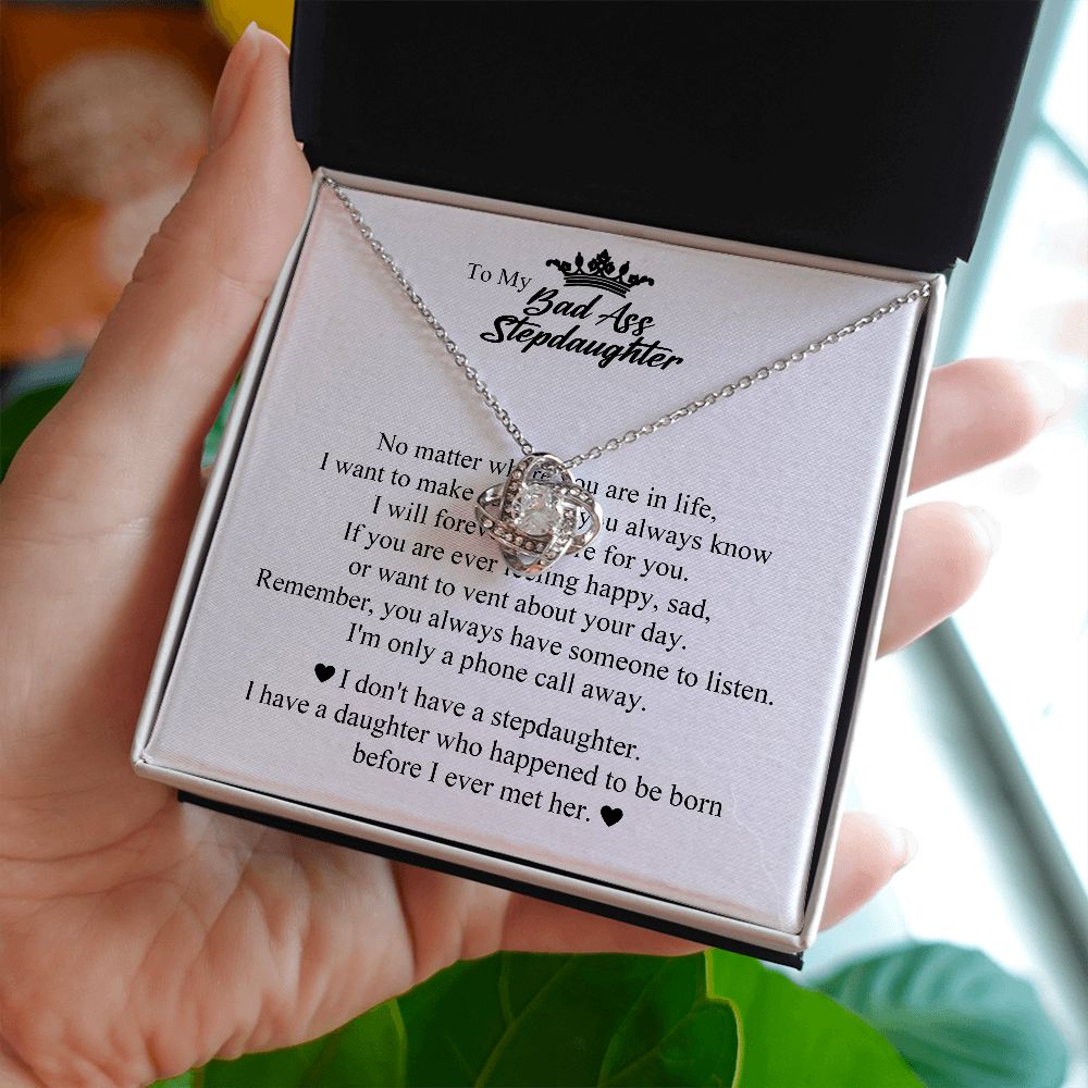 To My Bad Ass Step Daughter, Gifts for Stepdaughter, Step Daughter Gifts, Love Knot Necklace, Jewelry Card for Her, Love Knot Necklace, To My Bonus Daughter From Stepmom Stepdad