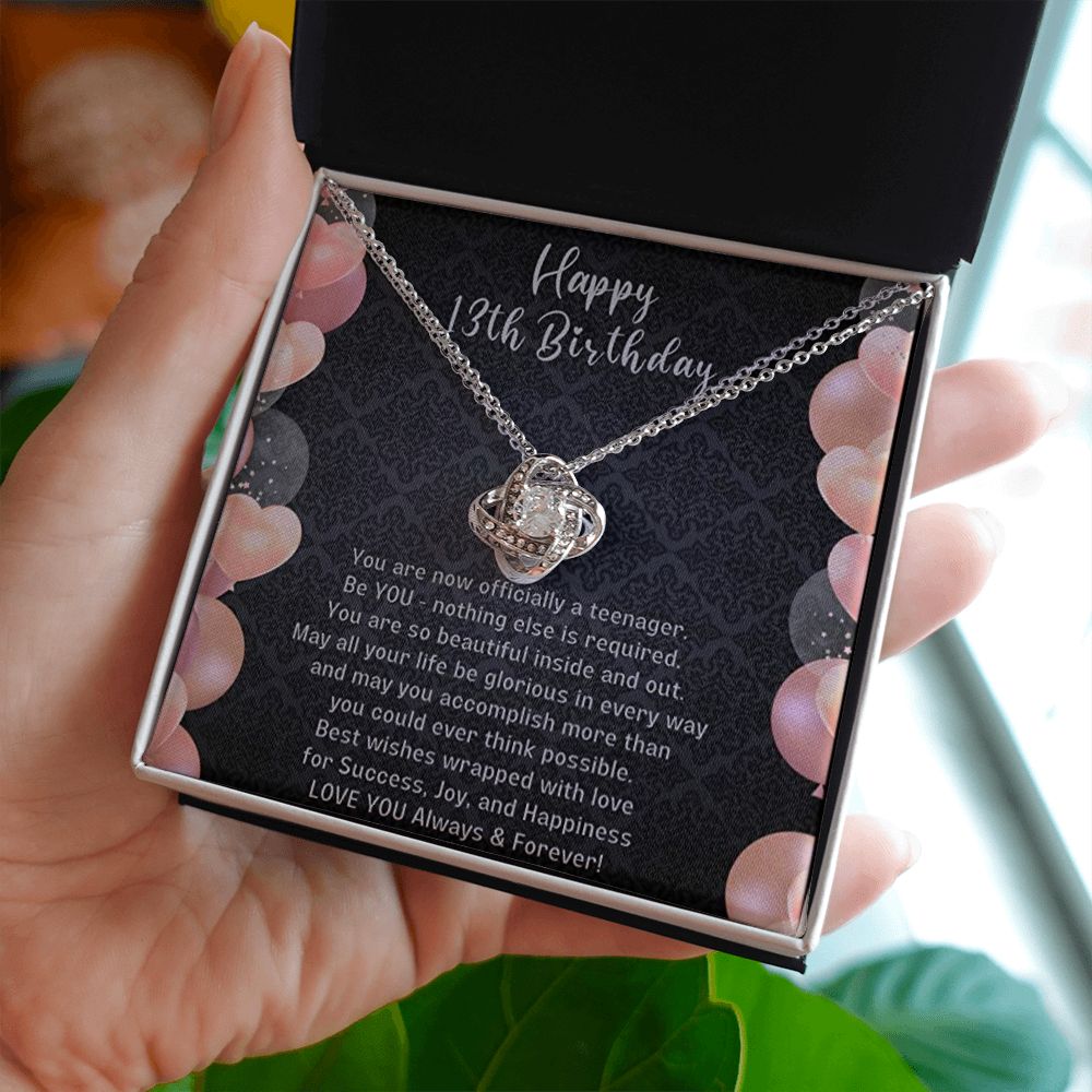 Birthday Gifts For Girls, Knot of Love White Gold Necklace With Meaningful Message, Birthday Gift Necklace Teenager