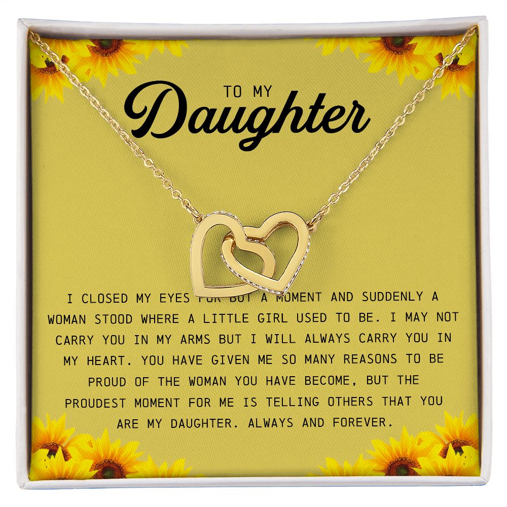 To My Daughter, Interlocking Hearts Necklace, Unique Jewelry Card for Her, Best Birthday Christmas Gift Idea, Graduation Gift, Daughter Gift from Dad / Mom
