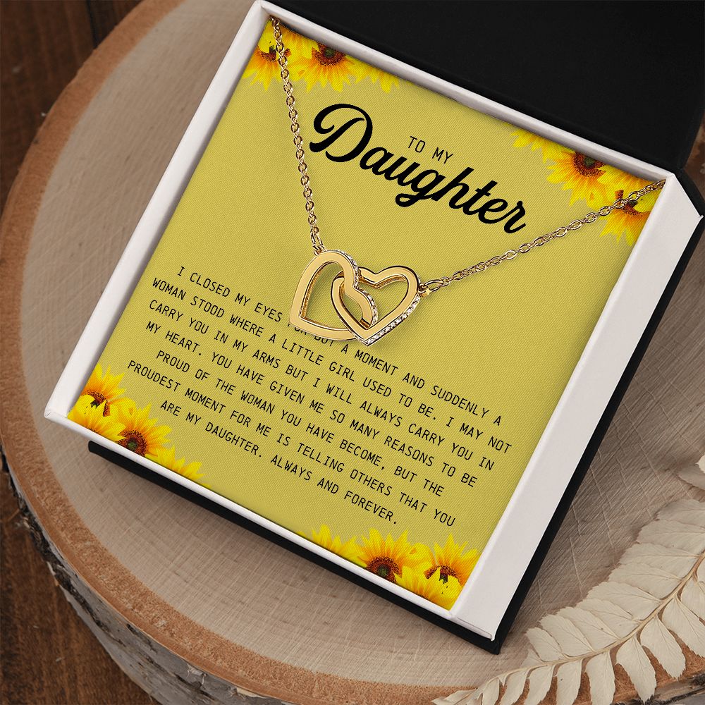 To My Daughter, Interlocking Hearts Necklace, Unique Jewelry Card for Her, Best Birthday Christmas Gift Idea, Graduation Gift, Daughter Gift from Dad / Mom