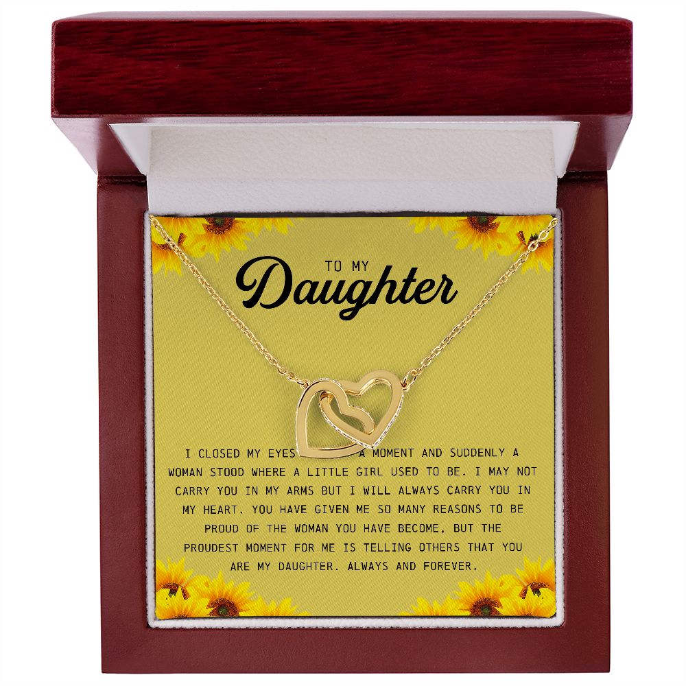 To My Daughter, Interlocking Hearts Necklace, Unique Jewelry Card for Her, Best Birthday Christmas Gift Idea, Graduation Gift, Daughter Gift from Dad / Mom