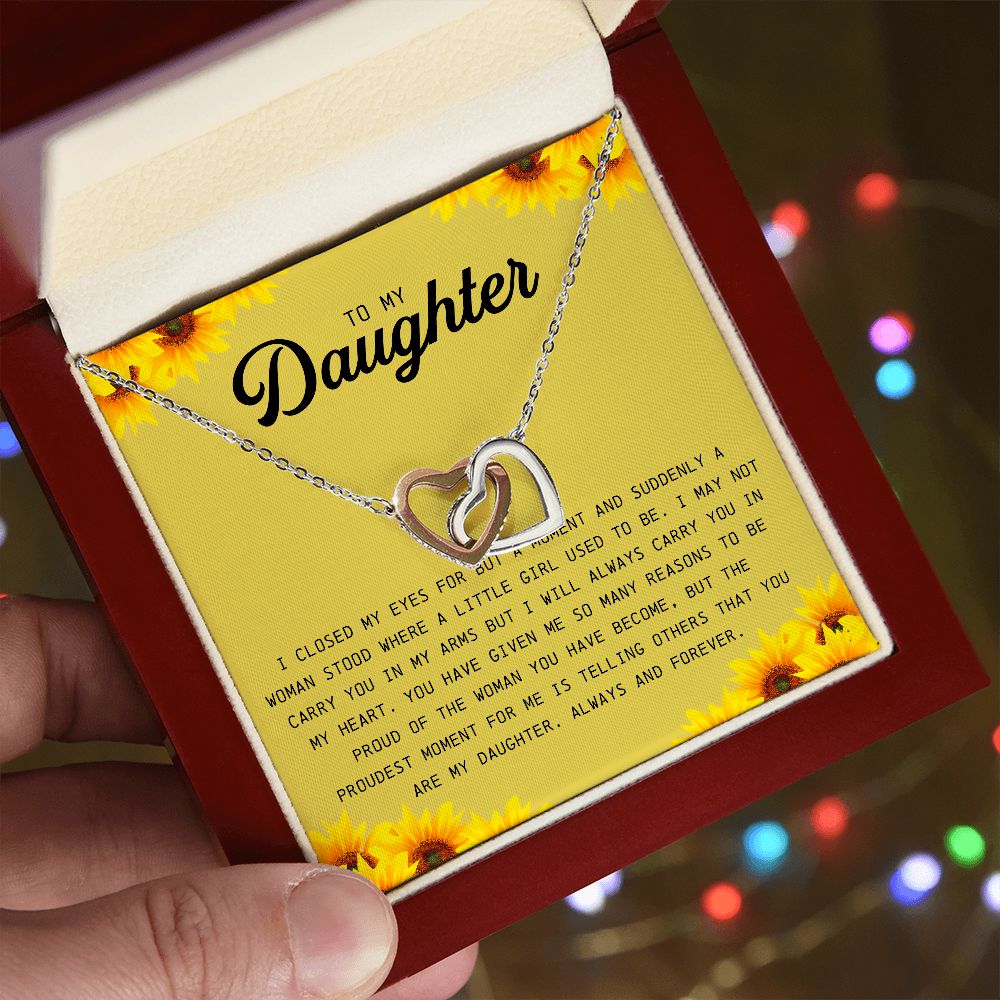 To My Daughter, Interlocking Hearts Necklace, Unique Jewelry Card for Her, Best Birthday Christmas Gift Idea, Graduation Gift, Daughter Gift from Dad / Mom