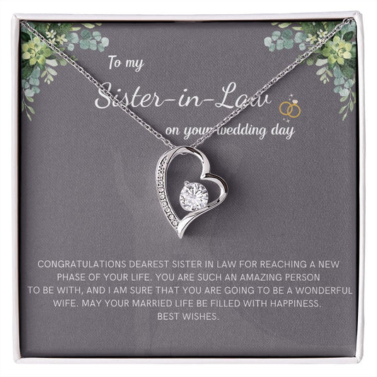 Gifts for Sister-In-Law - Elegant Pendant Necklace with a Sentimental Message, Sister in Law Gift from Bride, Gift for Sister in Law, Wedding Gift SNJW23-240202