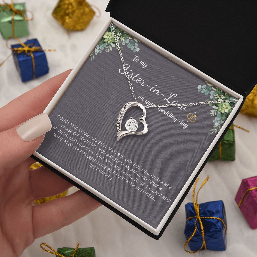 Gifts for Sister-In-Law - Elegant Pendant Necklace with a Sentimental Message, Sister in Law Gift from Bride, Gift for Sister in Law, Wedding Gift SNJW23-240202