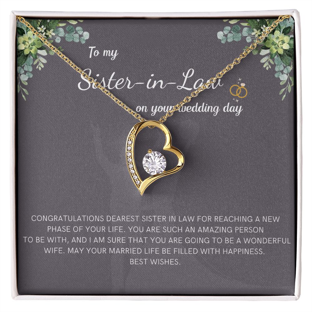 Gifts for Sister-In-Law - Elegant Pendant Necklace with a Sentimental Message, Sister in Law Gift from Bride, Gift for Sister in Law, Wedding Gift SNJW23-240202