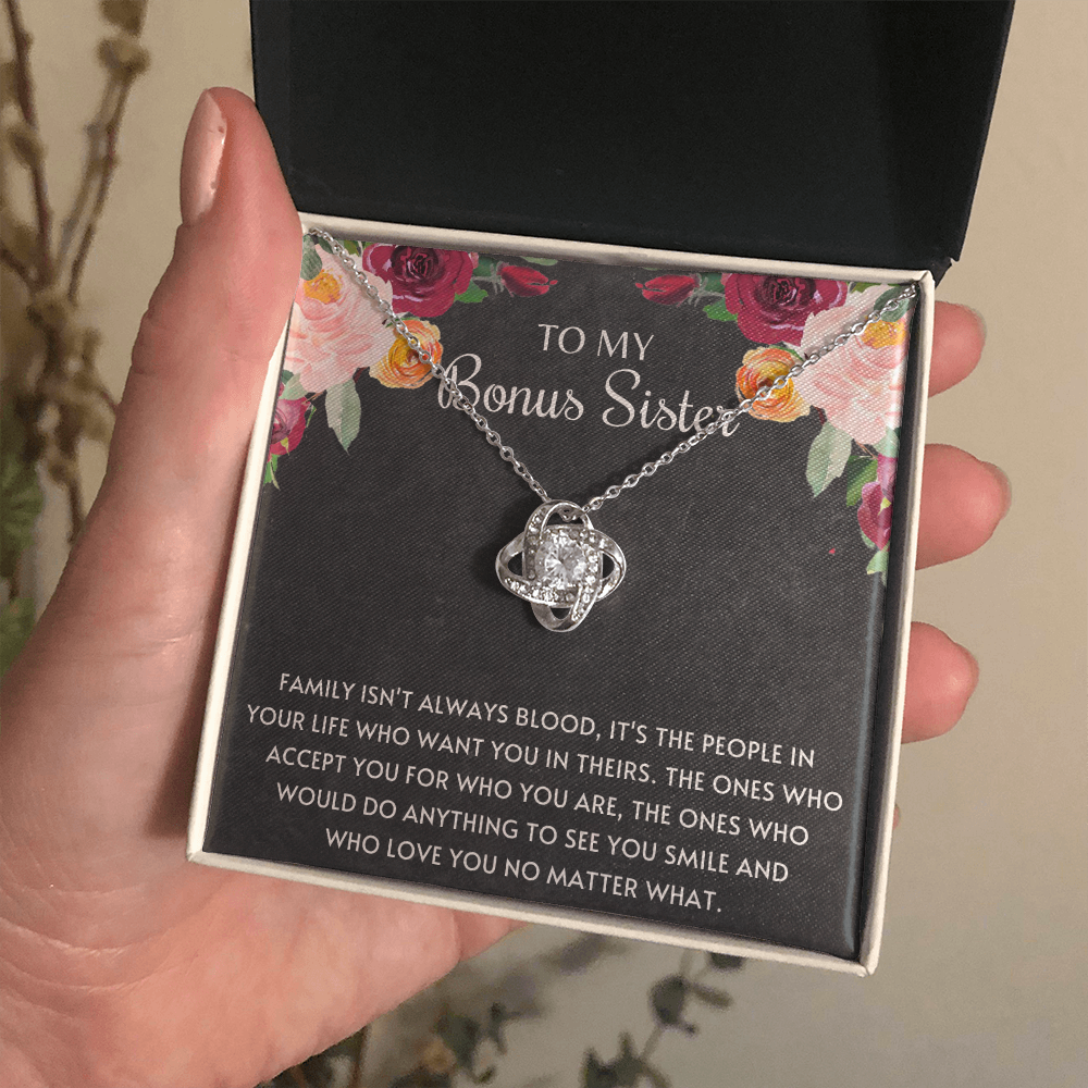 To My Bonus Sister Family Isn't Always Blood Love Knot Necklace, Step Sister Necklace, Unbiological Sister Gift - JWshinee