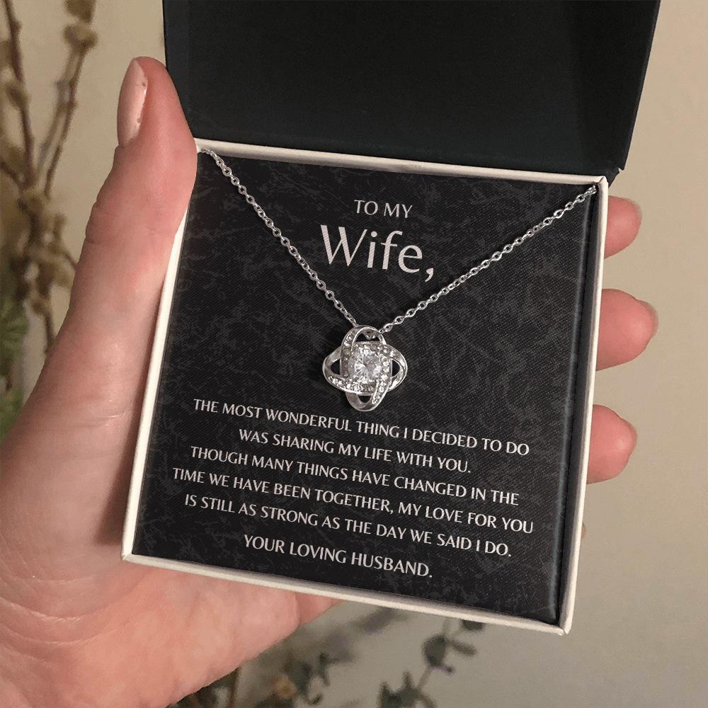 Gift for Wife from Husband Necklace 14K White Gold Love Knot Happy Anniversary Birthday Christmas Gift - JWshinee