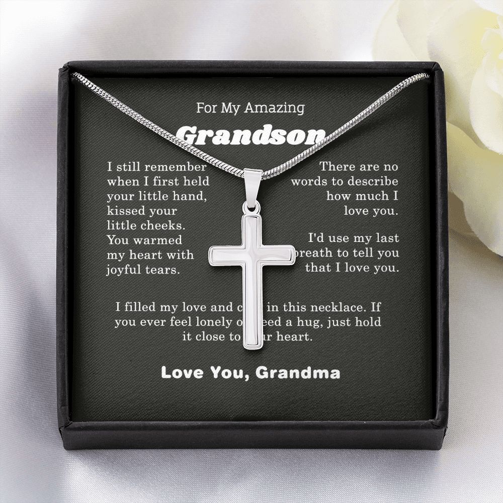 I Love My Grandson Cross Necklace silver chain, gold chain, gifts for him, gifts for her, special birthday gift, aesthetic jewelry
