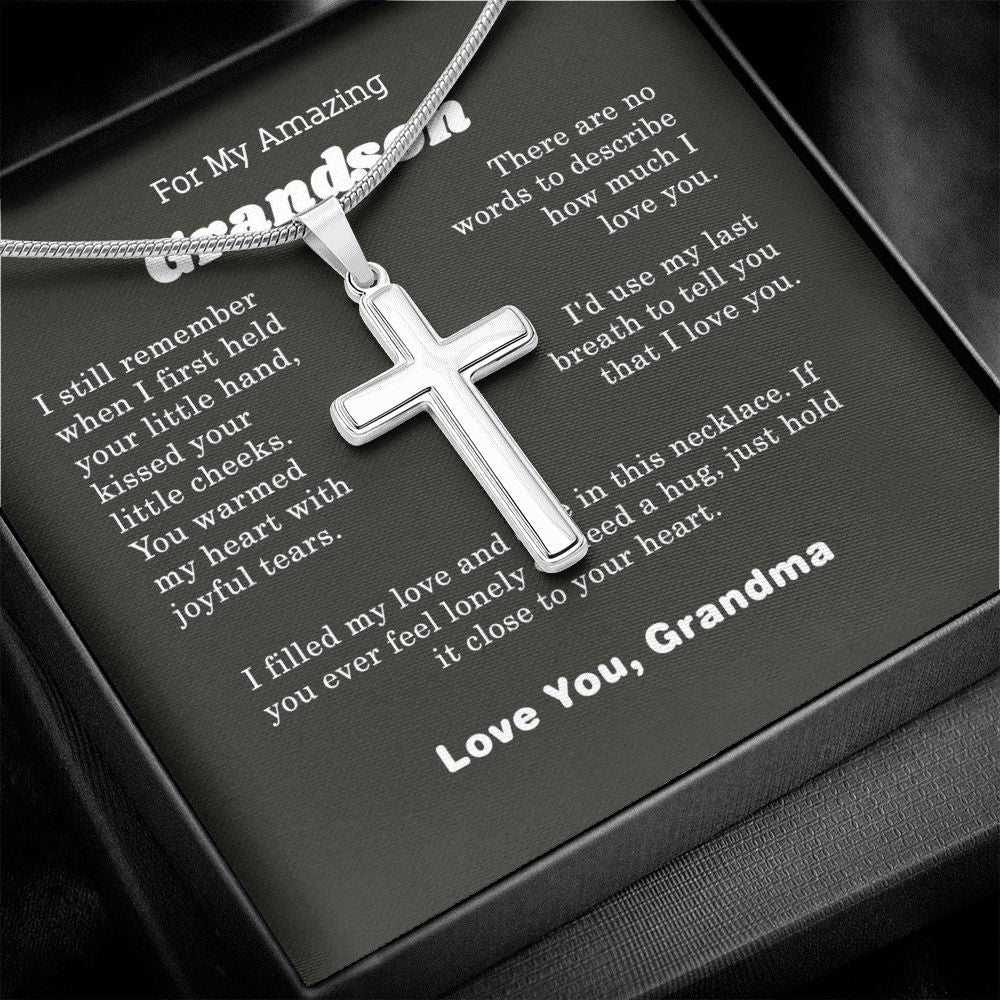 I Love My Grandson Cross Necklace silver chain, gold chain, gifts for him, gifts for her, special birthday gift, aesthetic jewelry