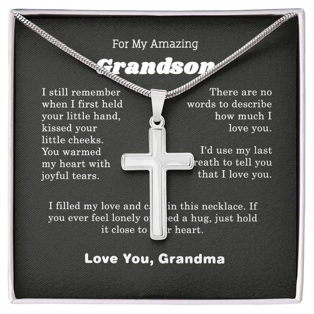 I Love My Grandson Cross Necklace silver chain, gold chain, gifts for him, gifts for her, special birthday gift, aesthetic jewelry