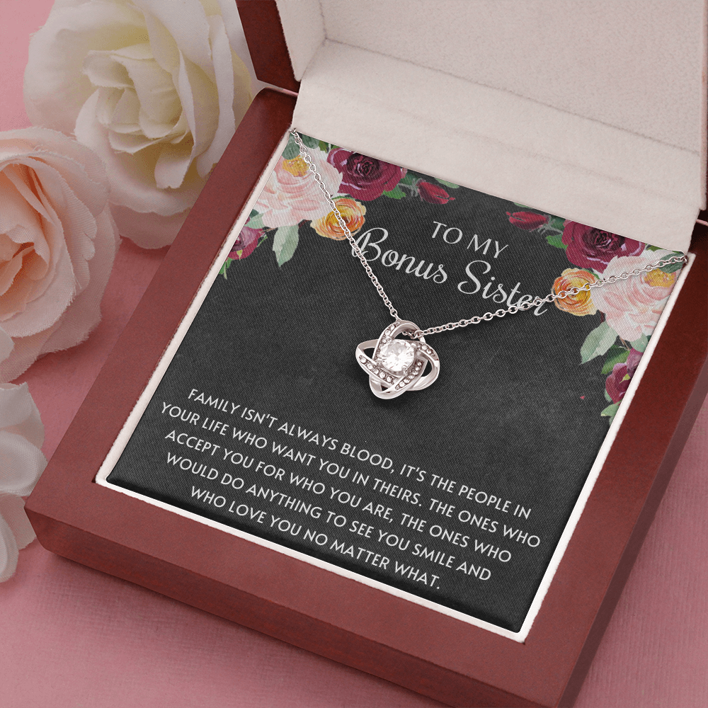 To My Bonus Sister Family Isn't Always Blood Love Knot Necklace, Step Sister Necklace, Unbiological Sister Gift - JWshinee