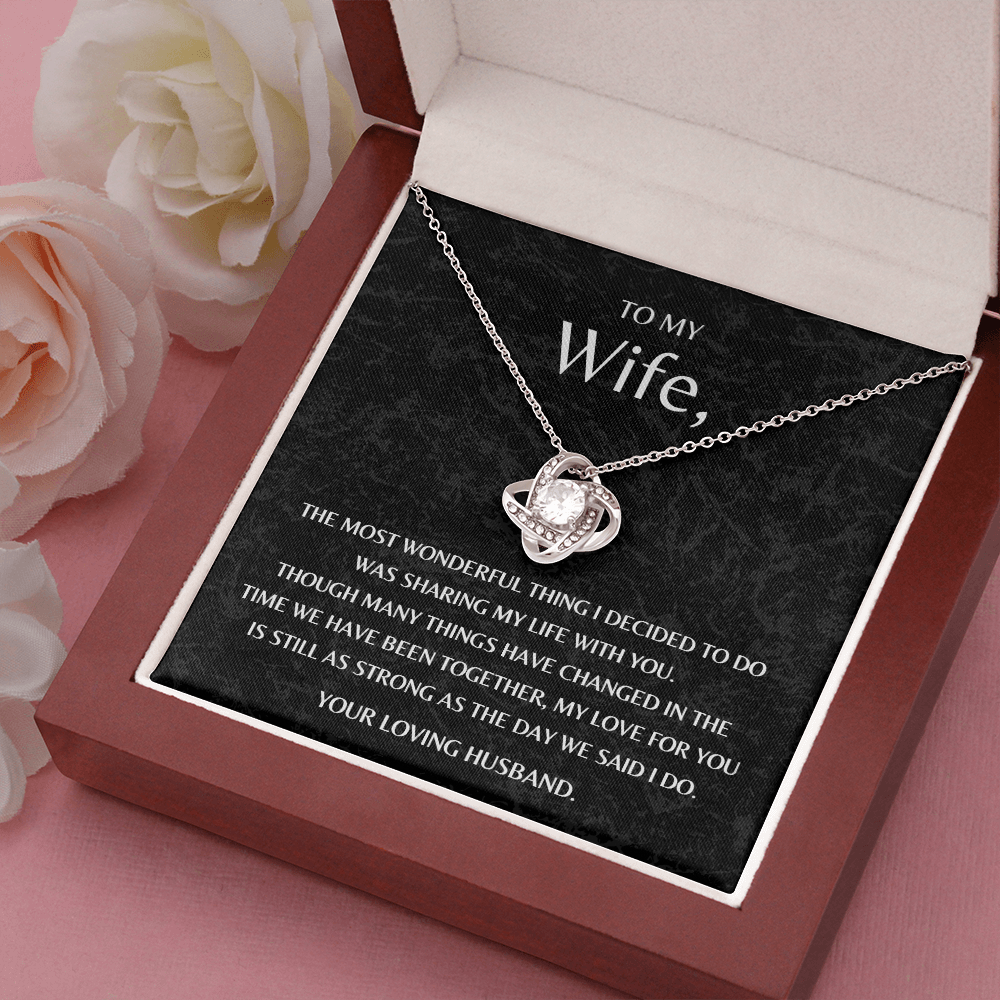 Gift for Wife from Husband Necklace 14K White Gold Love Knot Happy Anniversary Birthday Christmas Gift - JWshinee