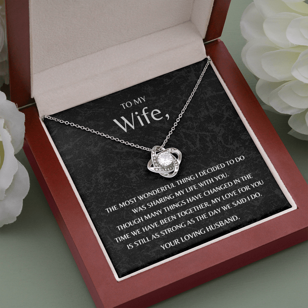 Gift for Wife from Husband Necklace 14K White Gold Love Knot Happy Anniversary Birthday Christmas Gift - JWshinee