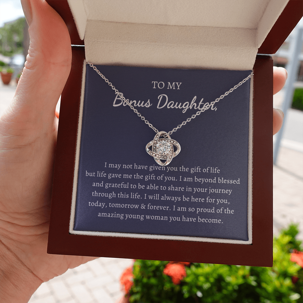 Gift for Bonus Daughter Love Knot Necklace