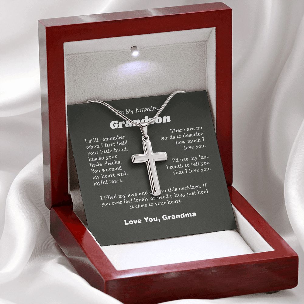 I Love My Grandson Cross Necklace silver chain, gold chain, gifts for him, gifts for her, special birthday gift, aesthetic jewelry