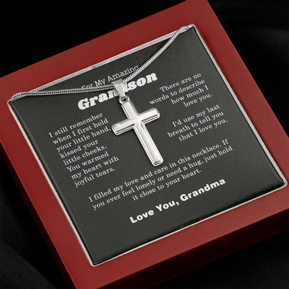 I Love My Grandson Cross Necklace silver chain, gold chain, gifts for him, gifts for her, special birthday gift, aesthetic jewelry