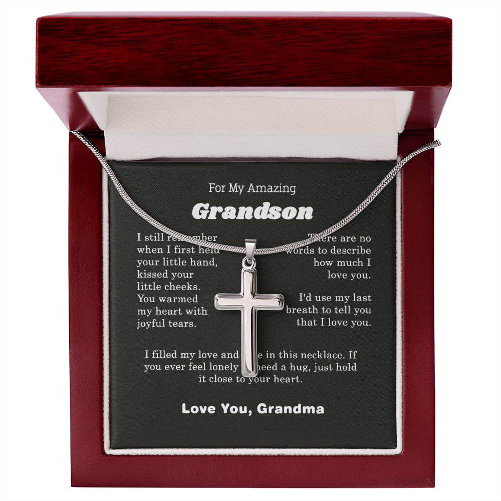 I Love My Grandson Cross Necklace silver chain, gold chain, gifts for him, gifts for her, special birthday gift, aesthetic jewelry