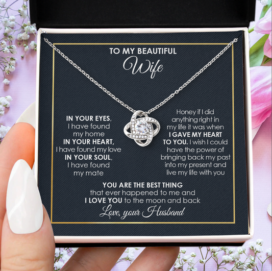 To My Wife Love Knot Necklace Wife Birthday Gift Ideas, Necklace For Wife From Husband, Message Card and Gift Box