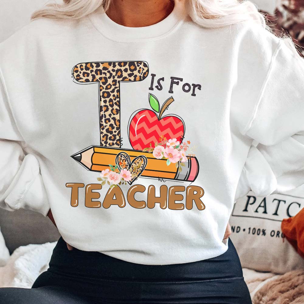 Personalization T Is For Teacher Shirt, Leopard Polka Dot Apple Teacher Life Shirt Alphabet Shirt, Gift For Teachers, Back To School Shirt, Custom Teacher Tshirt