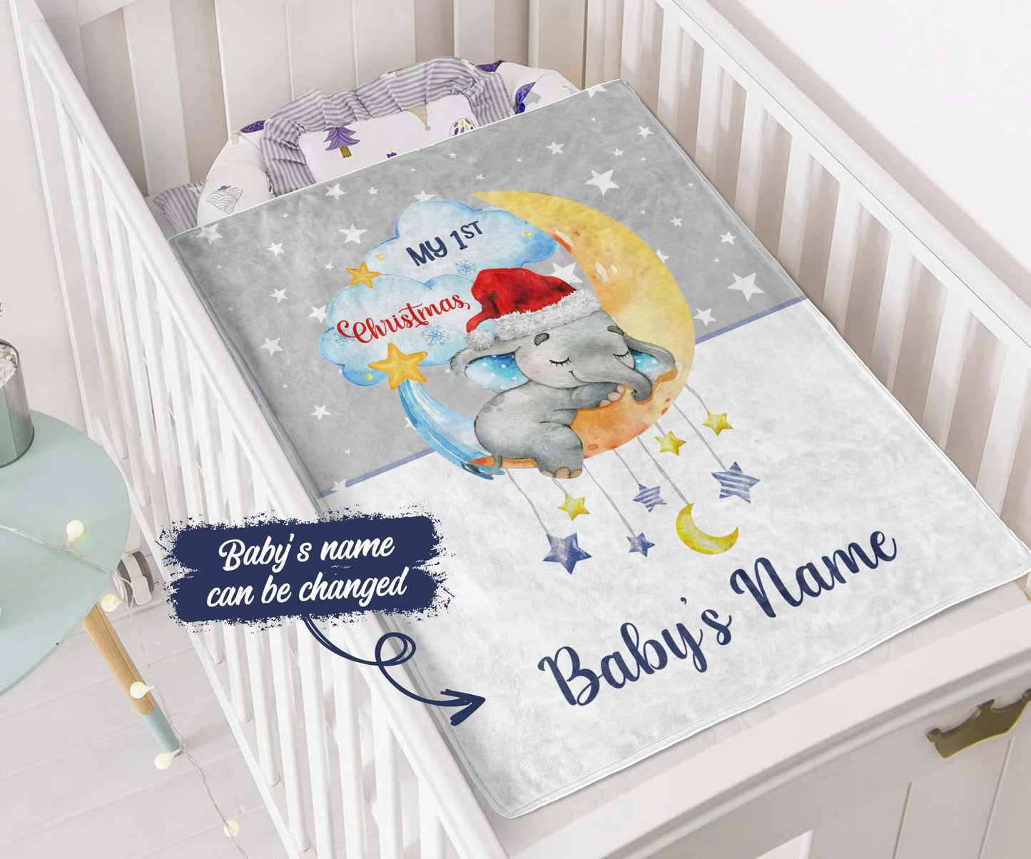 Personalized Christmas Gift Baby's Blanket Baby Elephant 1st Christmas