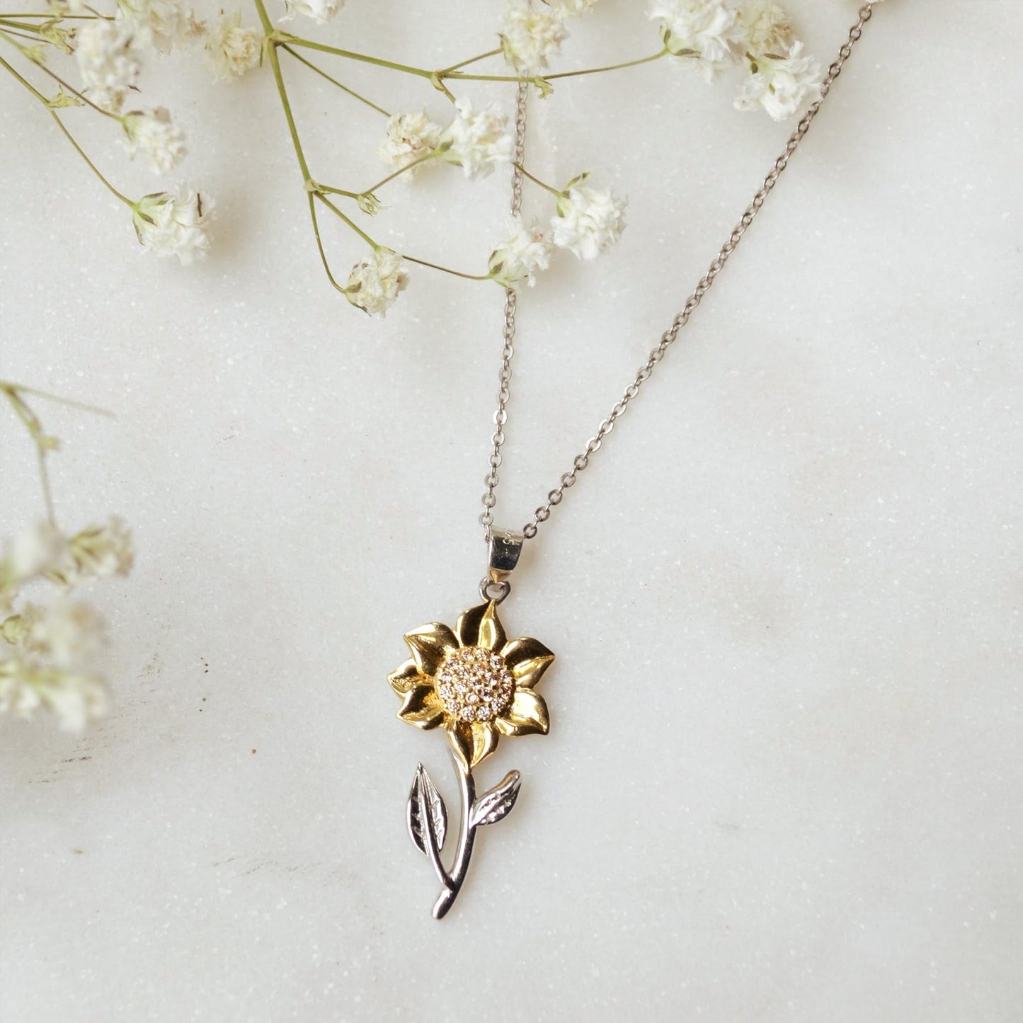 Sunflower Pendant Necklace Gift for Boyfriend's Mom - Thank you for bringing sunshine into my life - JWshinee