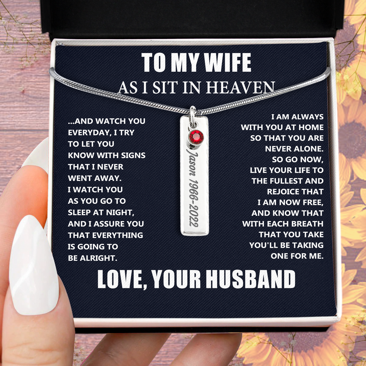 Loss of Husband Gift for Wife - Engraved memorial necklace with birthstone - Christmas Mother's Day Necklace Gifts For Women