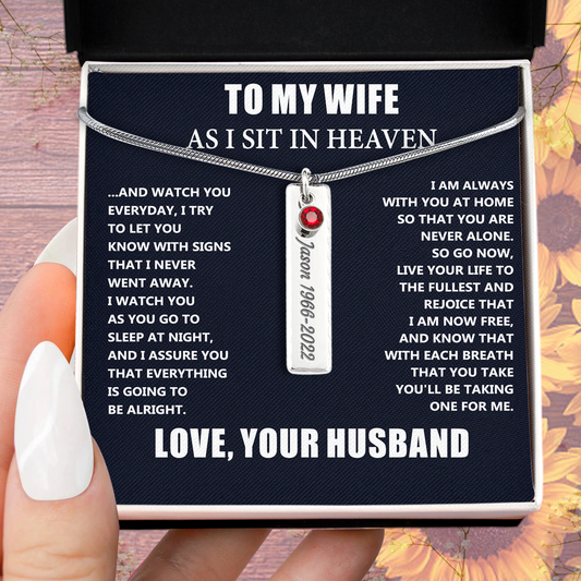 Loss of Husband Gift for Wife - Engraved memorial necklace with birthstone - Christmas Mother's Day Necklace Gifts For Women