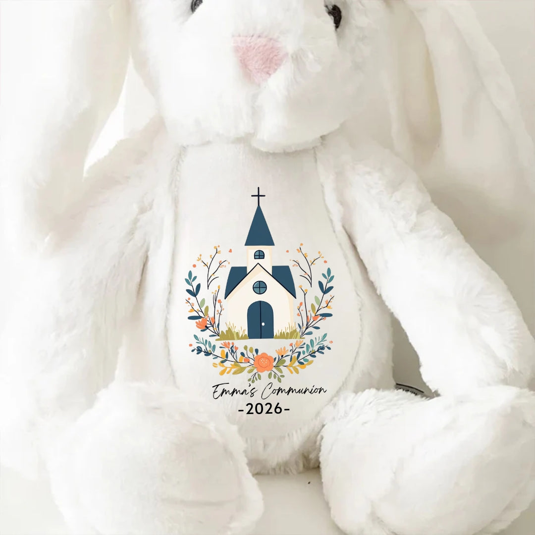 Holy Communion with Church Stuffed Bunny Personalized Gift