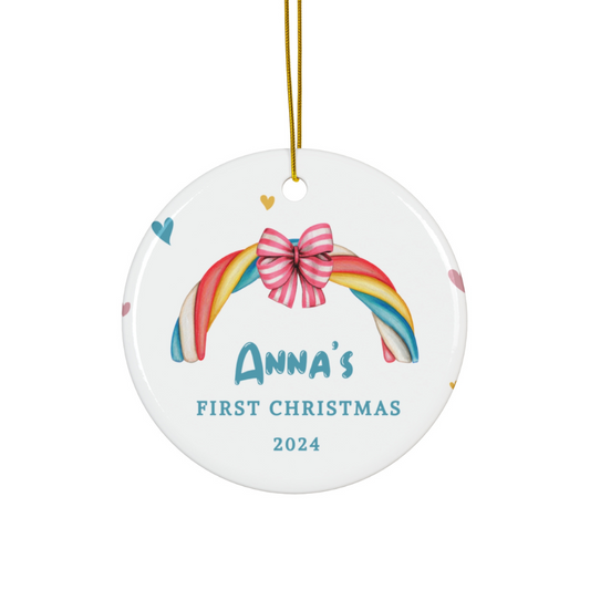 2024 Personalized Baby's First Christmas Rainbow Decoration Circle Ceramic Ornament