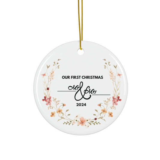 2024 Personalized First Christmas Married Circle Ceramic Ornament