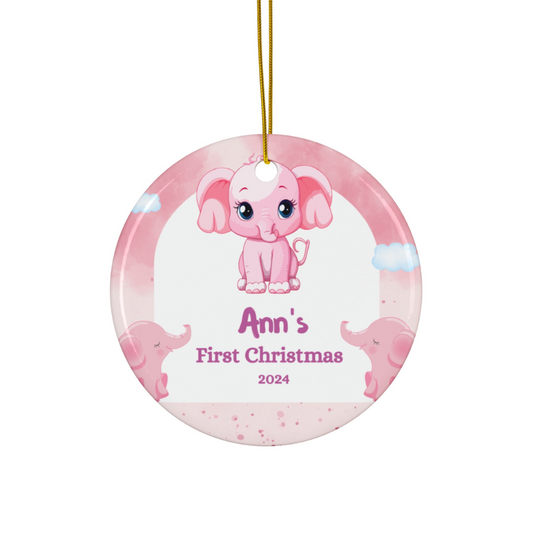 2024 Personalized Baby's First Christmas Circle Ceramic Ornament For Girl