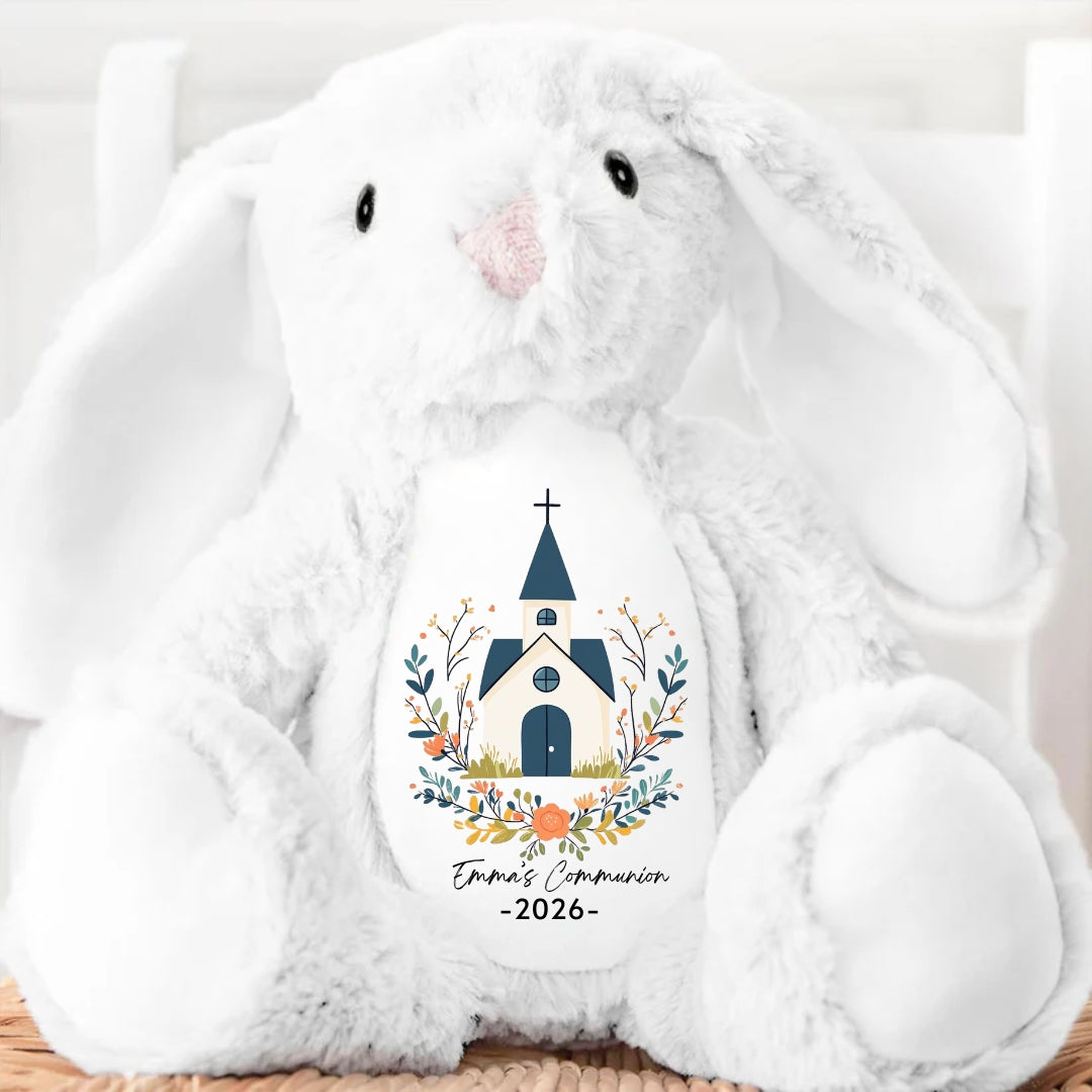 Holy Communion with Church Stuffed Bunny Personalized Gift