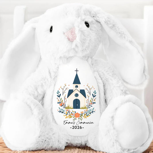 Holy Communion with Church Stuffed Bunny Personalized Gift