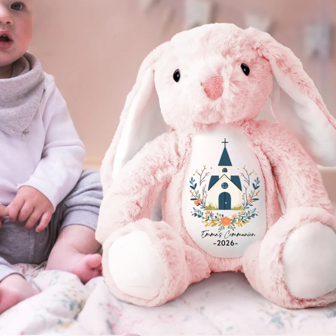 Holy Communion with Church Stuffed Bunny Personalized Gift