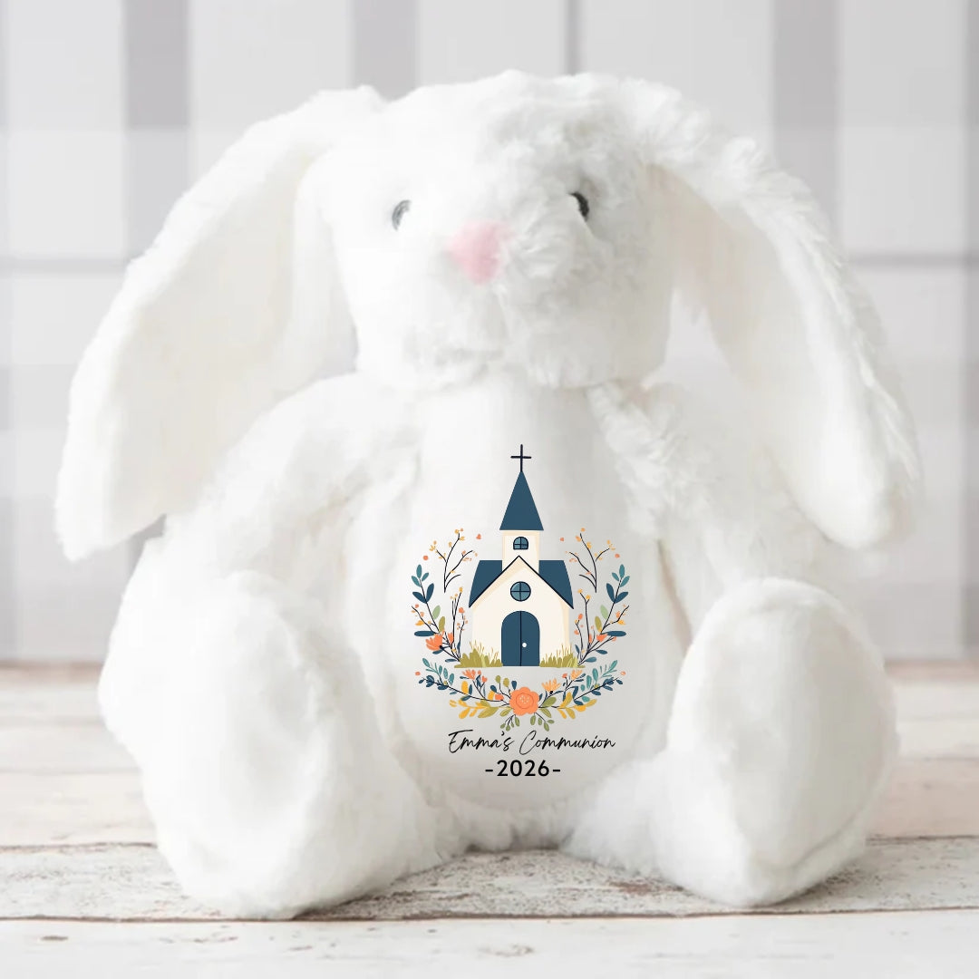 Holy Communion with Church Stuffed Bunny Personalized Gift