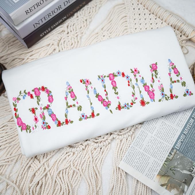 Embroidery Floral Grandma Shirt