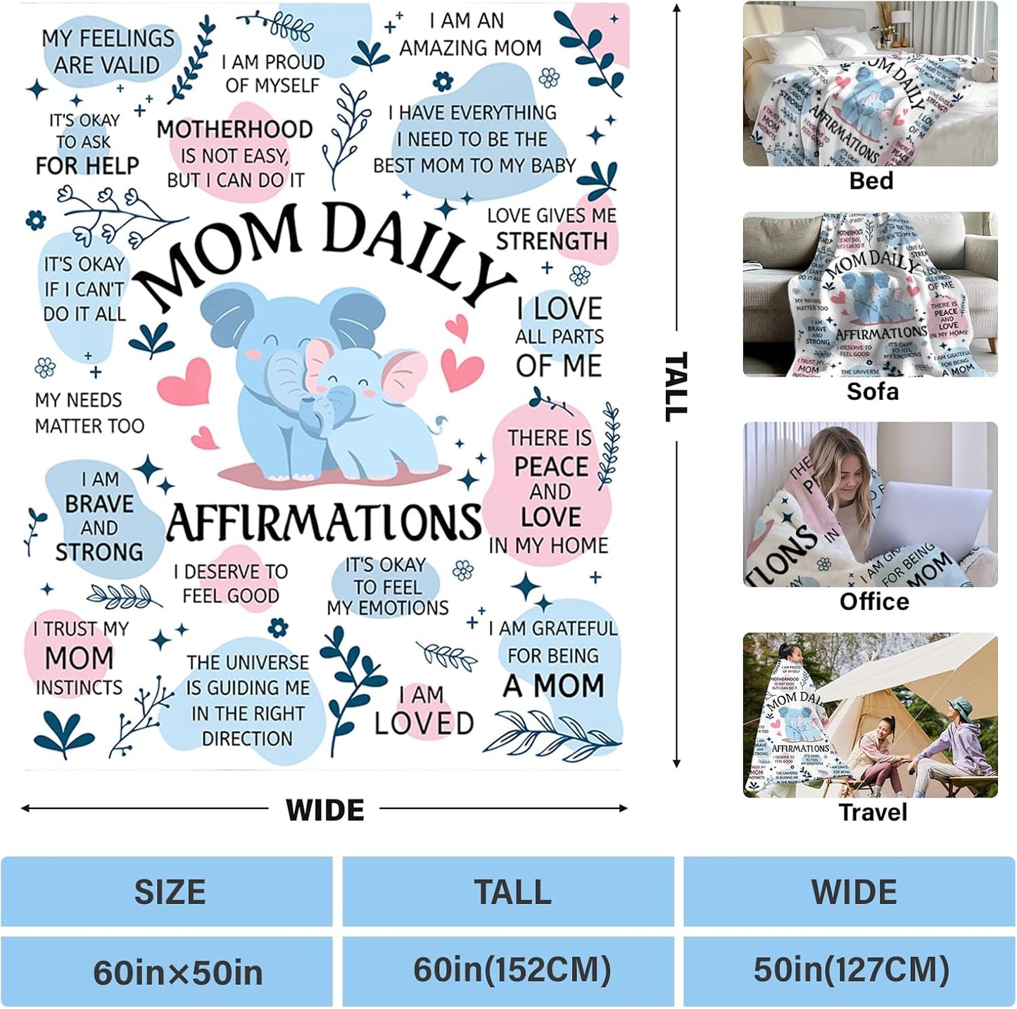 Mom Daily Affirmation Blanket Gifts for Moms