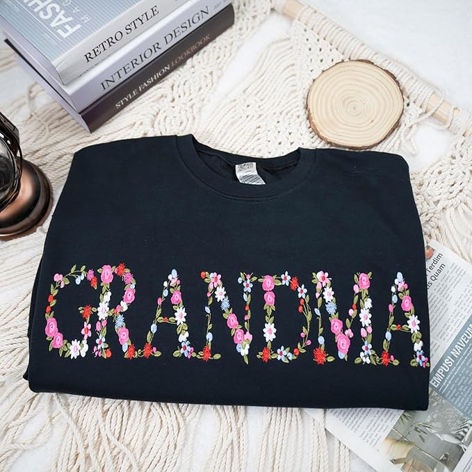 Embroidery Floral Grandma Shirt