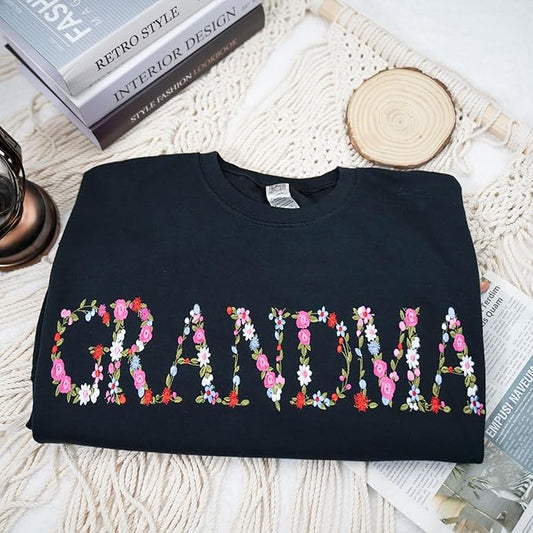 Embroidery Floral Grandma Shirt