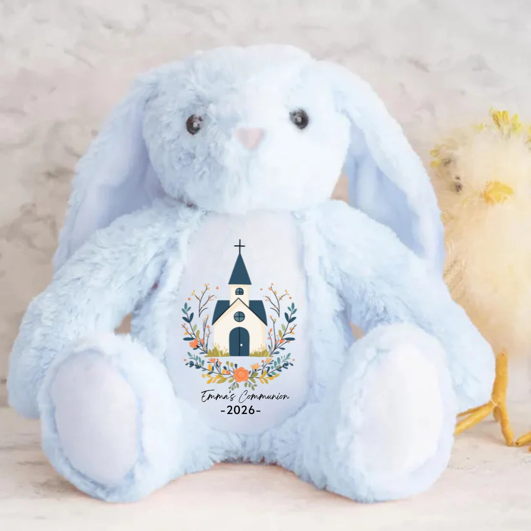 Holy Communion with Church Stuffed Bunny Personalized Gift