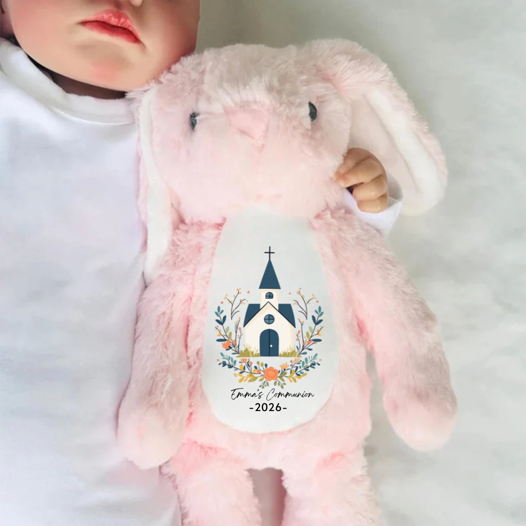 Holy Communion with Church Stuffed Bunny Personalized Gift
