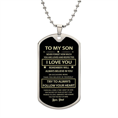 Son Dog Tag - To My Son My Lover Dog Tag Chain Necklace (Remember I will.) B0BMVP857M