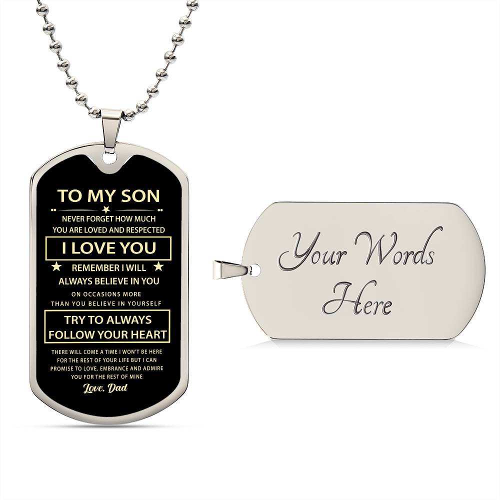 Son Dog Tag - To My Son My Lover Dog Tag Chain Necklace (Remember I will.) B0BMVP857M