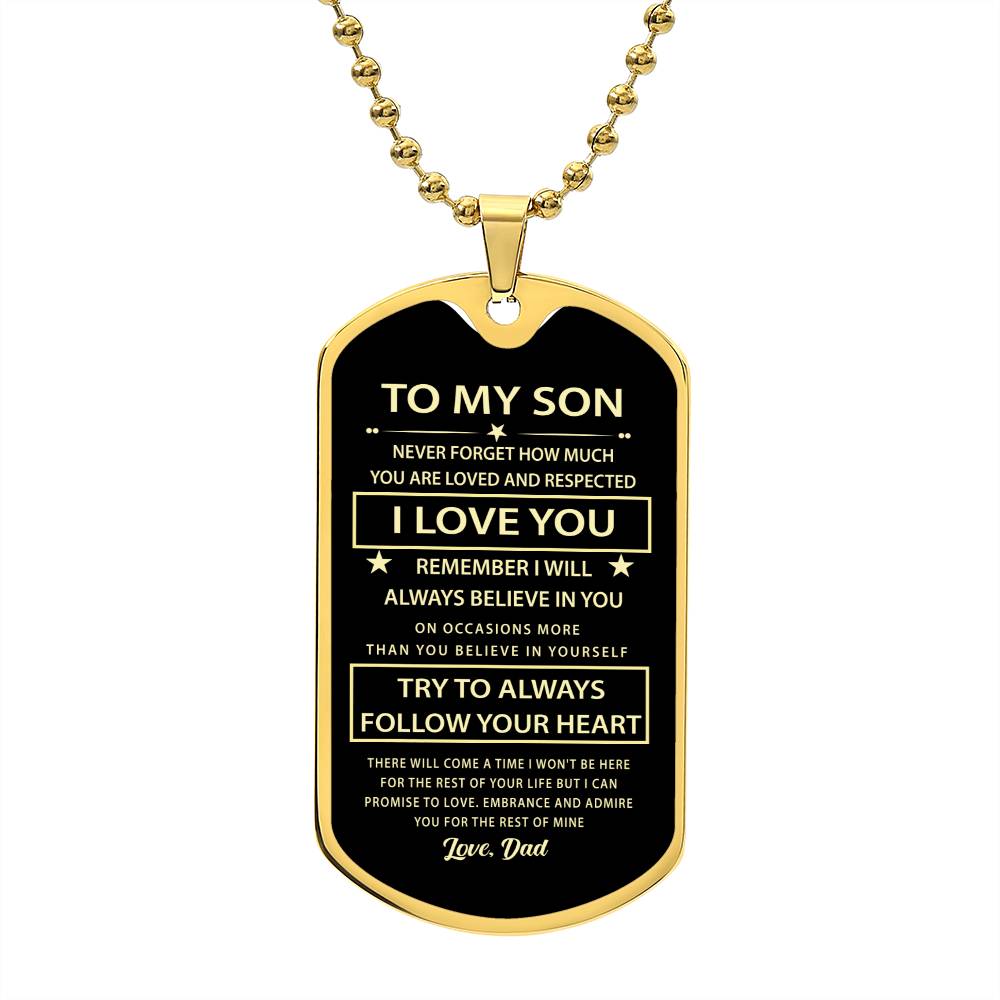 Son Dog Tag - To My Son My Lover Dog Tag Chain Necklace (Remember I will.) B0BMVP857M