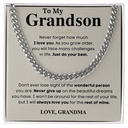 Sugar Spring - To My Grandson Cuban Link Chain: Heavy-Duty Stainless Steel Necklace with Gift Box - A Sturdy Heirloom for Grandsons B0CN1NBXKP