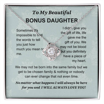 To My Bonus Daughter Necklace, Christmas Gifts For Bonus Daughter, Stocking Stuffers For Teenage Girls, Chosen Family, Love Knot Necklace Stepdaughter Gift
