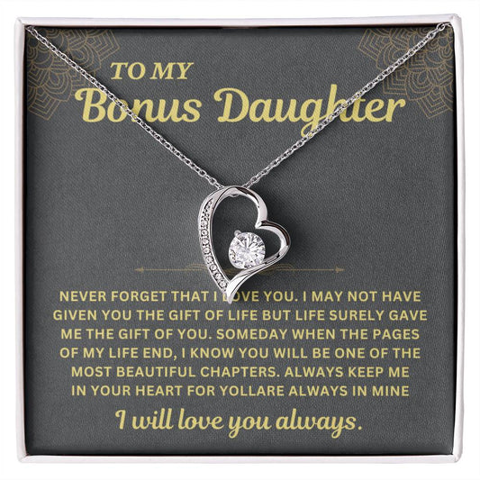 Sugar Spring - 'To My Bonus Daughter' Necklace: Premium Pendant with Special Message Card B0CN1L49RF