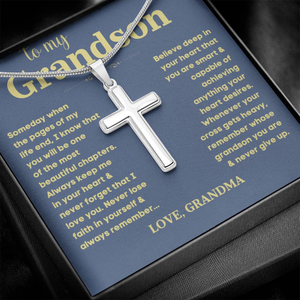 Sugar Spring Grandson Cross Necklace - 'To My Grandson' Faith-Inspired Pendant with Gift Box - A Cherished Keepsake for Grandsons B0CN1NP286