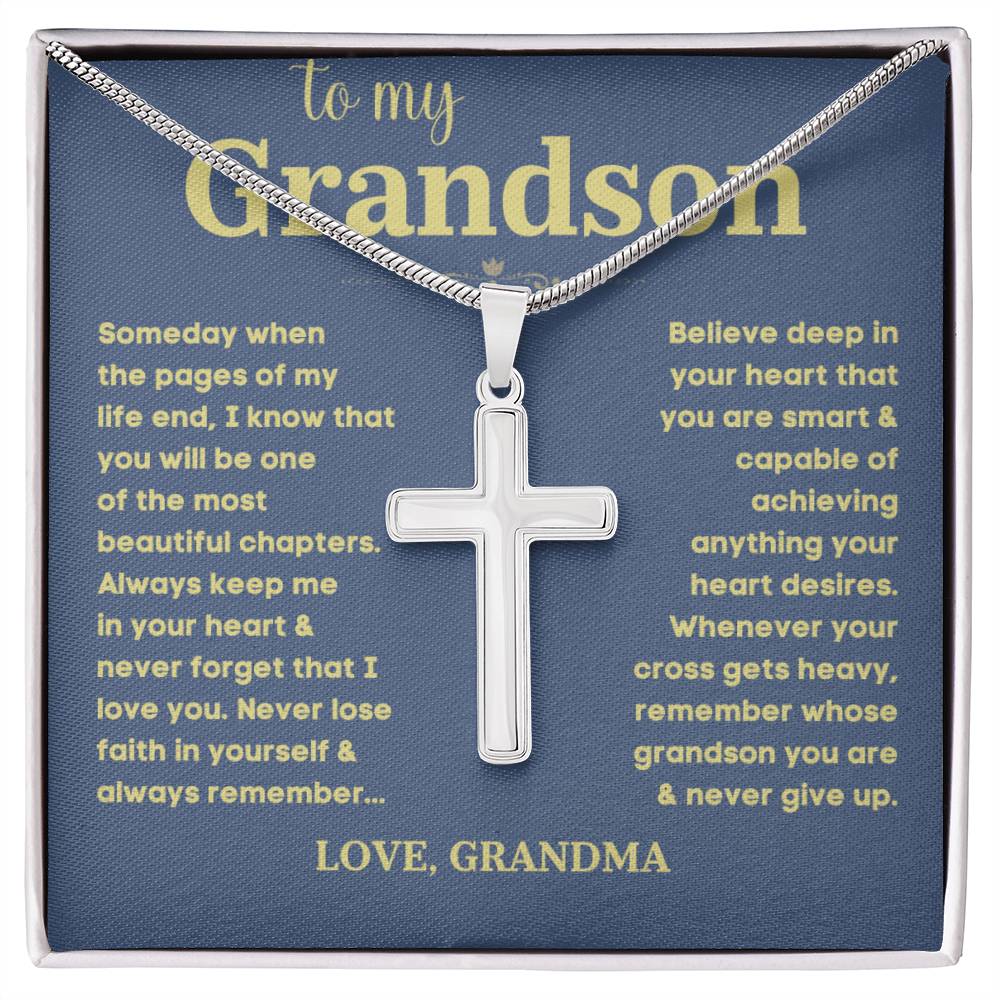 Sugar Spring Grandson Cross Necklace - 'To My Grandson' Faith-Inspired Pendant with Gift Box - A Cherished Keepsake for Grandsons B0CN1NP286